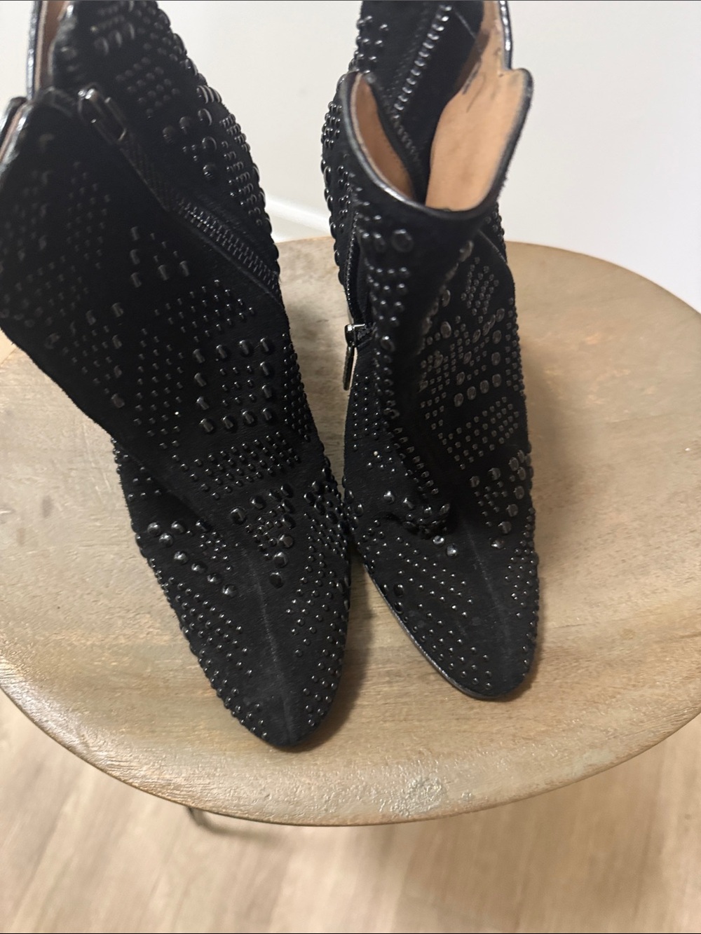 Donald J. Pliner Black Studded Suede Pointed-Toe Ankle Boots